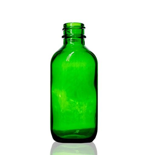 2 oz Green Boston Round Glass Bottle with 20-400 Neck Finish