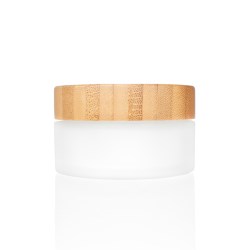 Frosted Glass Cream Jar with Bamboo Lid