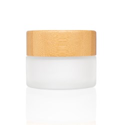 15g Frosted Glass Cream Jar with Bamboo Lid