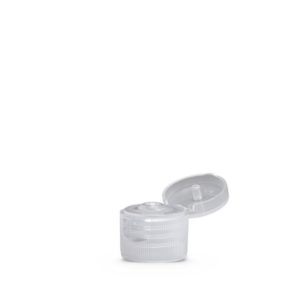 Clear Polypropylene 20-410 Ribbed Skirt Hinged Flip Top Dispensing Cap