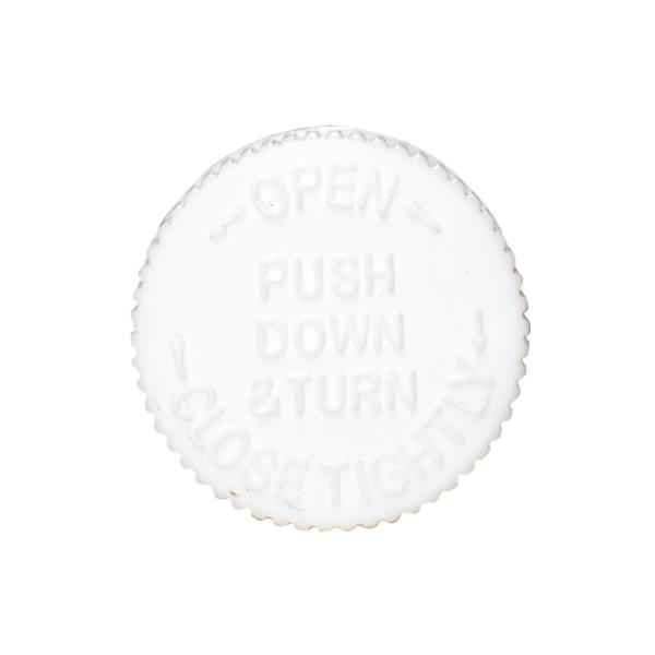 White 20-400 PP Child-Resistant Screw Top Cap with Opening Instructions