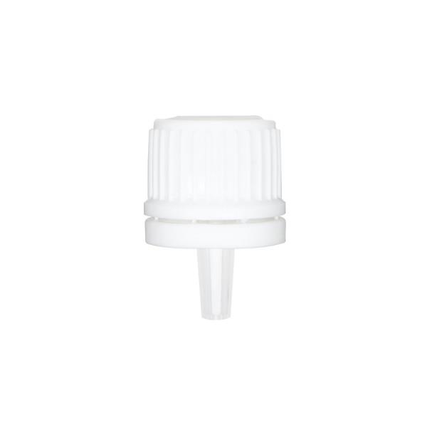 White 18-400 Euro PP Tamper Evident Ribbed Cap Orifice Dropper Assembly