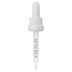 1 oz White Medical Grade Graduated Glass Dropper with Long Bulb & Tamper Evident Seal (18-400)(Heavy Duty)