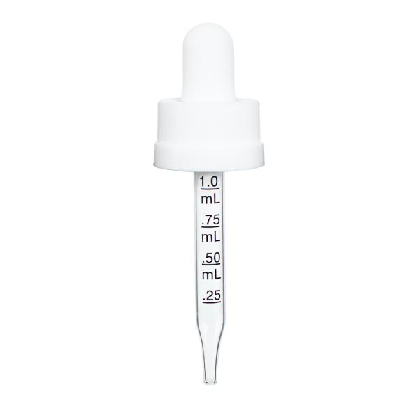 0.5 oz White Child Resistant Graduated Glass Dropper (18-400)