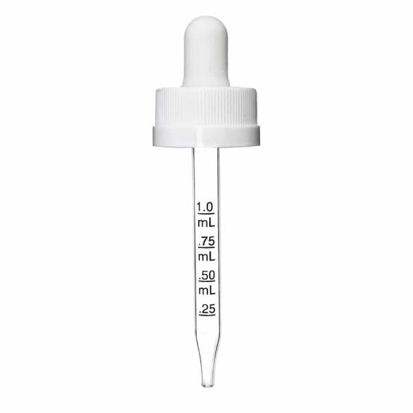 1 oz White Child Resistant Graduated Glass Dropper (20-400)