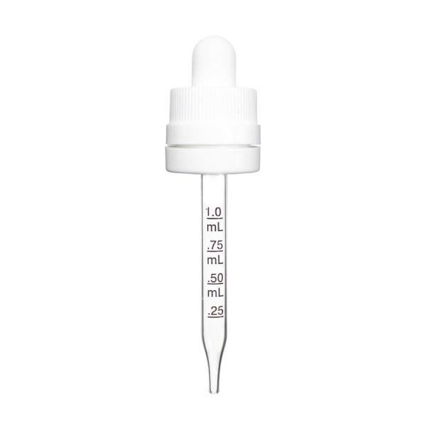 1 oz White Child Resistant with Tamper Evident Seal Graduated Glass Dropper (18-400)