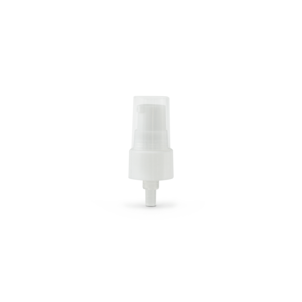 White 20-410 Smooth Skirt Dispensing Treatment Pump with Clear Cap and 100mm Dip Tube