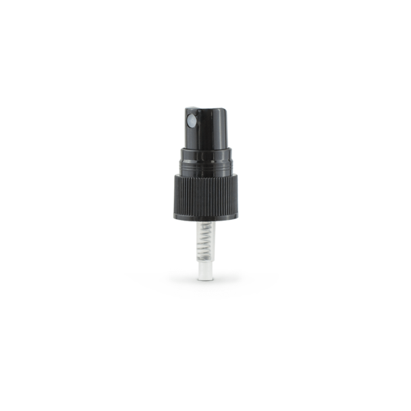 Black PP 20-410 Ribbed Skirt Fine Mist Fingertip Sprayer with 90mm Dip Tube Clear Overcap