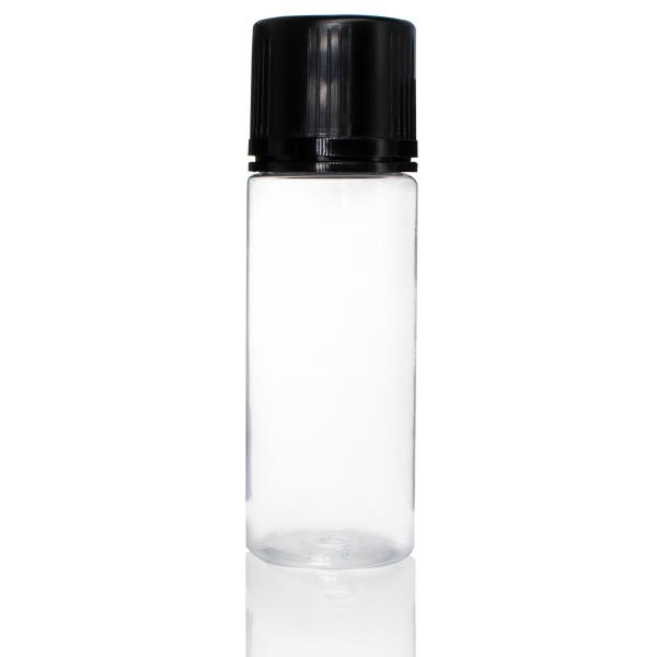 120 ml PET Clear Signature Wolf Bottle with Black Flat Cap and Pre-Inserted Tip