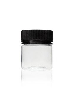 60g Clear PET Round Jar with Black Child Resistant and Tamper Evident Cap (Set)