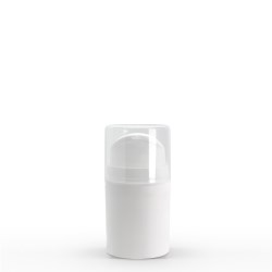 50 ml White Polypropylene Airless Pump Bottle with White Snap Cap and Clear Cap